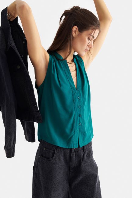 Sleeveless top with buttons - Blue