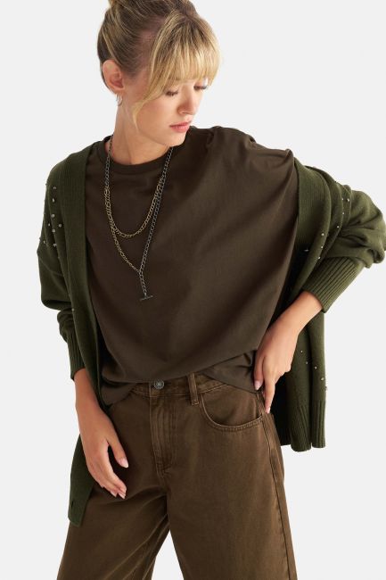 Blouse with 3/4 sleeves and necklace - Green