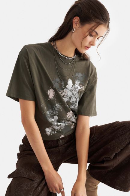 Short-sleeve printed blouse - Green