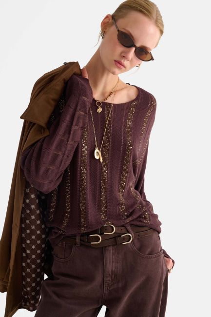 Knitted top with lurex detailing - Brown
