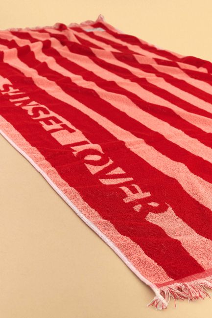 Striped beach towel with lettering - Red