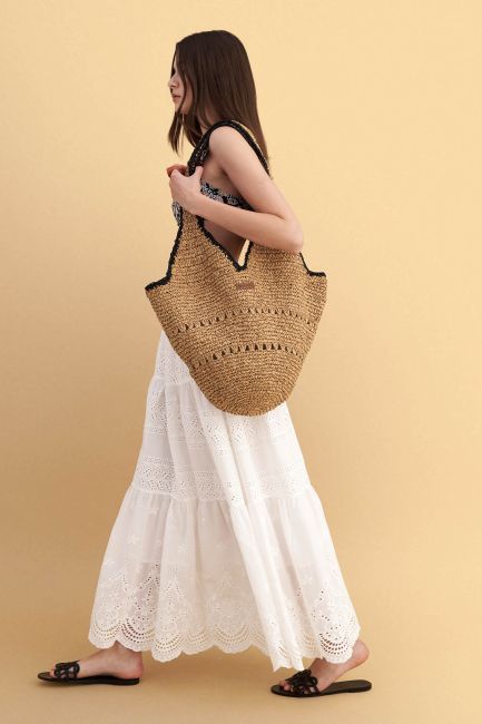 Woven straw shoulder bag - Beige