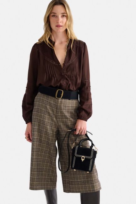 Long-sleeve shirt with lace detailing - Brown
