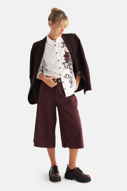 Patterned shirt with beads - White