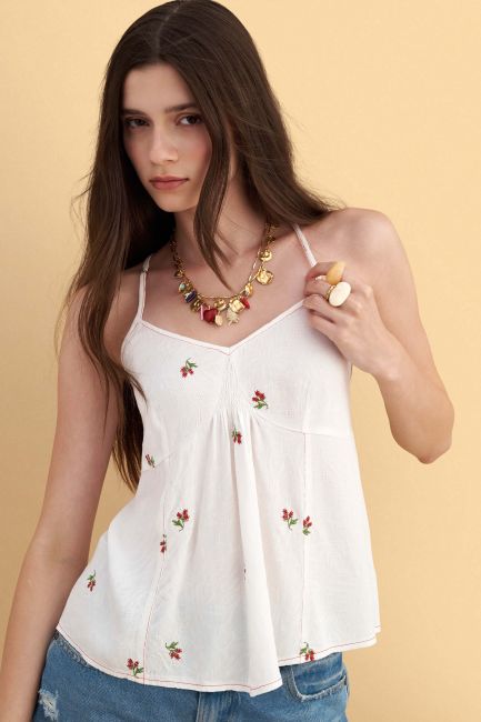 Sleeveless embroidered top - White