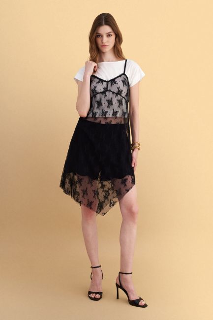 T-shirt set with lace top - Black