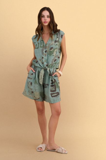 Printed linen shirt - Green