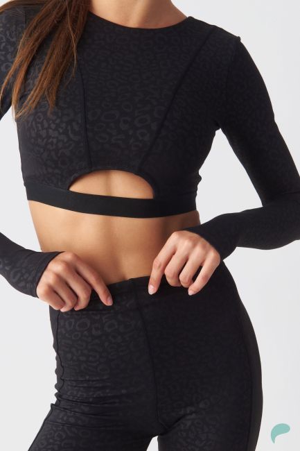 a-feel Long-sleeve cropped top with cut-out details - Black