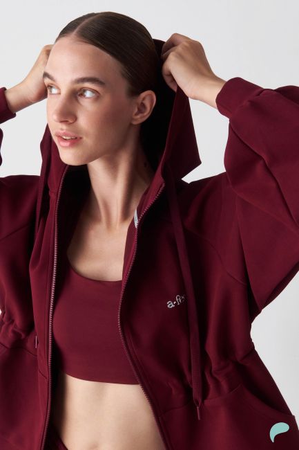 a-feel Hooded zip-up with ruched detailing at the waist - Red