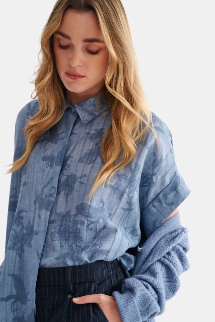 Πουκάμισο κοντομάνικο εμπριμέ - Μπλε