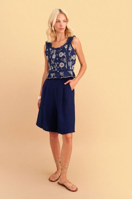 Bermuda shorts with elasticated back - Blue