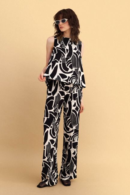 Abstract print wide-leg trousers - Black