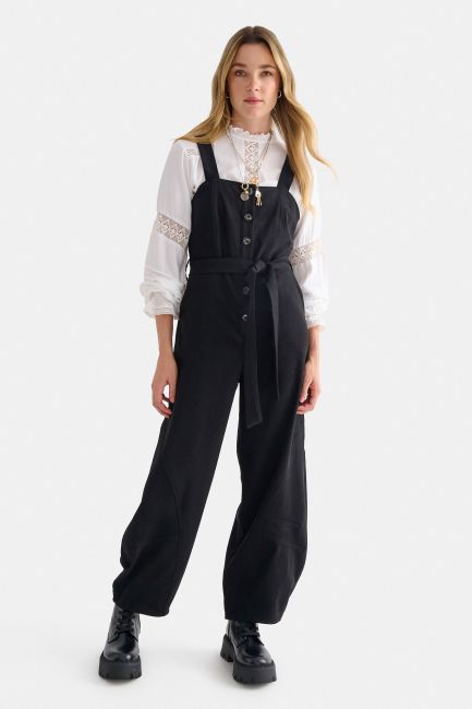 Sleeveless jumpsuit with belt - Black