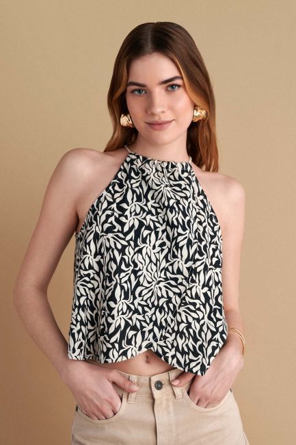Printed top with neck tie - Multicolor