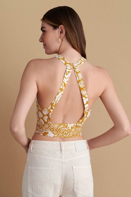Back tie printed sleeveless top - Multicolor