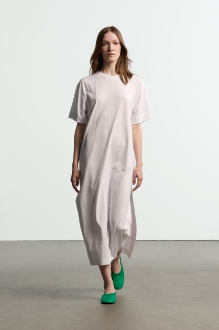 Maxi cotton dress with high slits - White