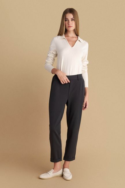Cuffed hem elastic trousers - Grey