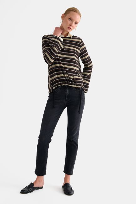 Long-sleeve striped top with ruched detailing - Multicolor