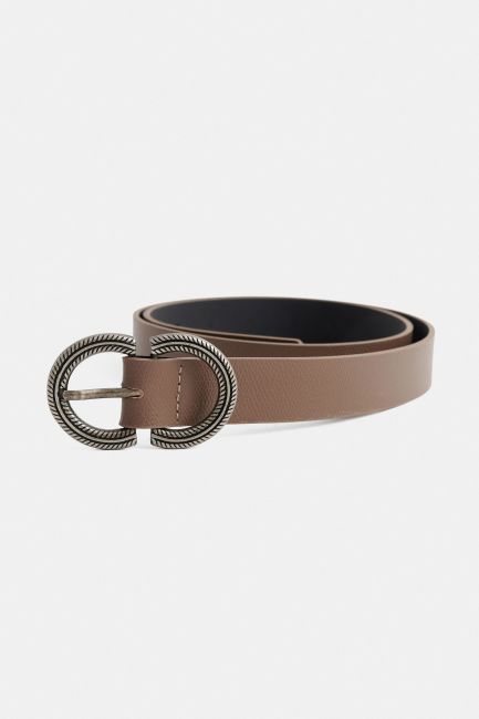 Leather belt with silver buckle - Brown
