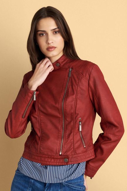 Leather-effect biker jacket - Red
