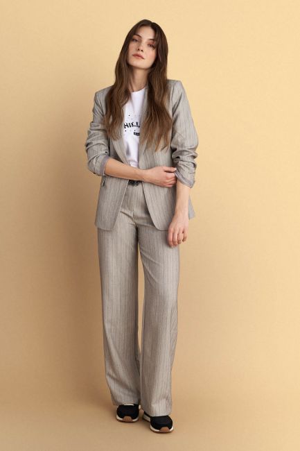 Straight-cut striped trousers - Grey