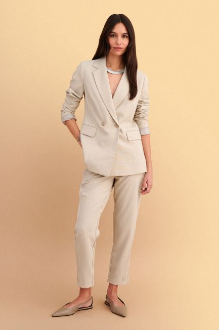 Double-breasted blazer with decorative pockets - Beige
