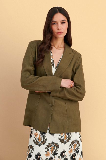 Straight linen blazer - Green