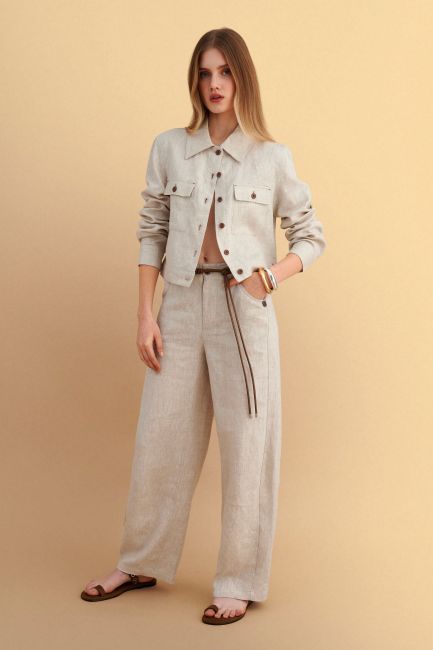 Linen trousers with belt - Beige