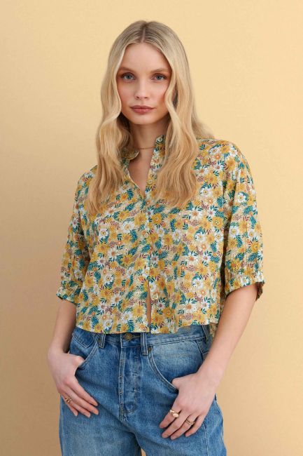 Floral shirt with 3/4 sleeves - Multicolor