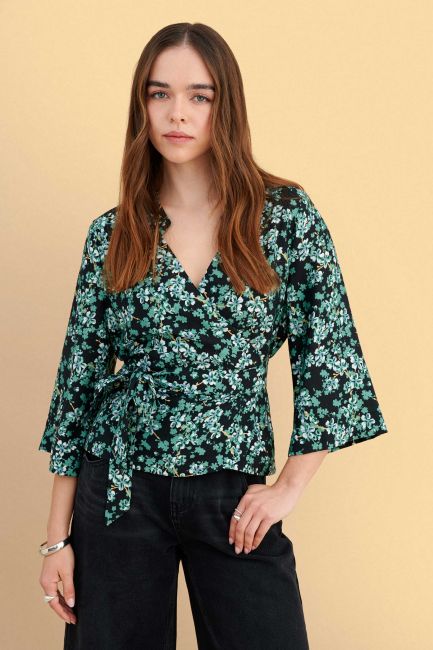 Floral wrap top - Green