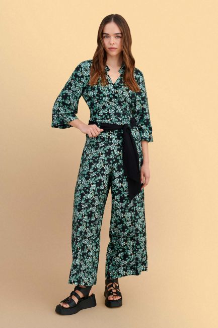 Floral zip culottes with belt - Green