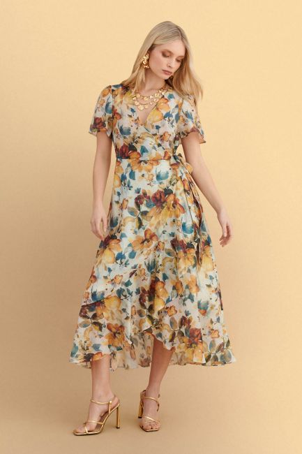 Floral wrap midi dress - Multicolor