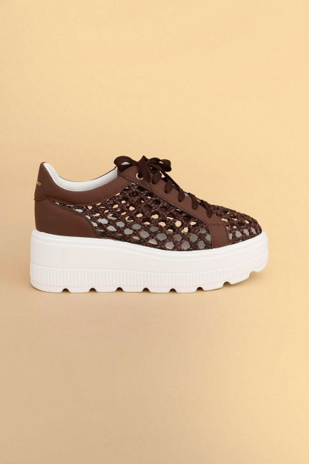 Mesh sneakers with chunky platform - Brown