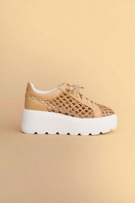Mesh sneakers with chunky platform - Beige