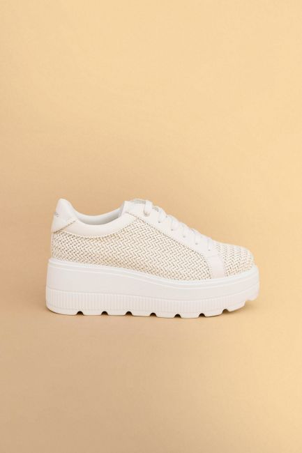 Woven sneakers with chunky platform - White