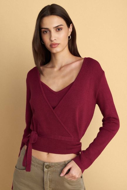 Knit cardigan with top - Red