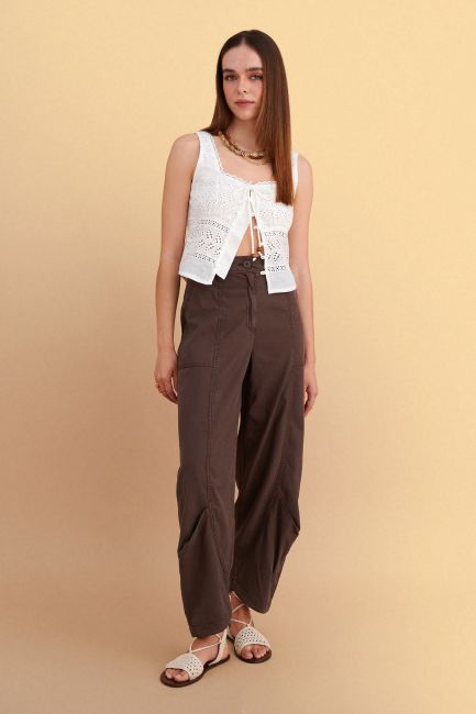 Barrel pants with seam details - Brown