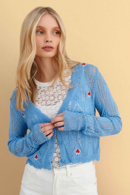 Embroidered cardigan - Blue