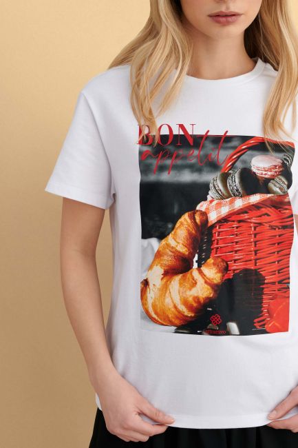 Short-sleeved graphic top - White