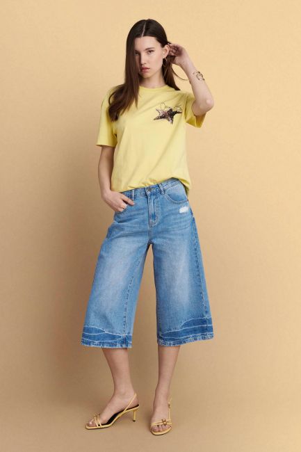 Short-sleeved top with back print - Yellow