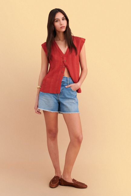 Sleeveless buttoned top - Red