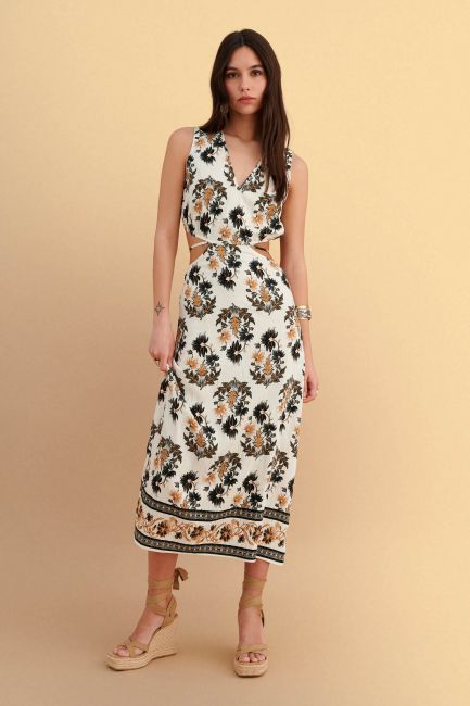 Floral midi dress with cut-out - Multicolor