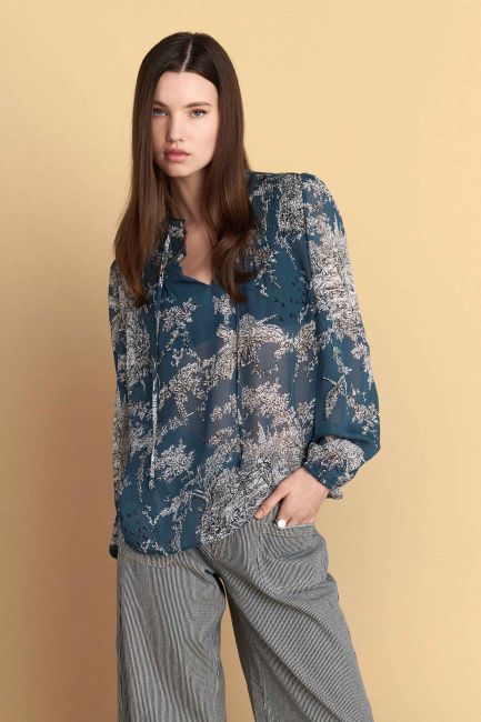 Long-sleeved abstract print top - Blue