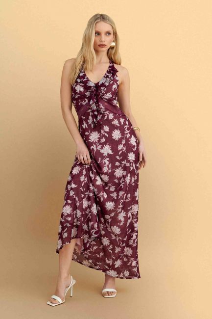 Floral maxi dress with rufless - Red