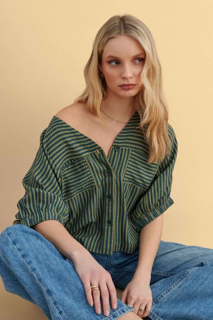 Striped shirt with pockets - Green