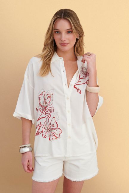 Short-sleeve embroidered shirt - White