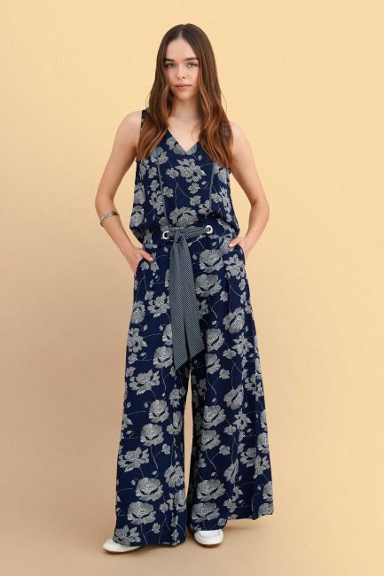 Floral pants with belt - Blue