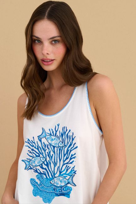 Τοπ αμάνικο με marine print - Λευκό