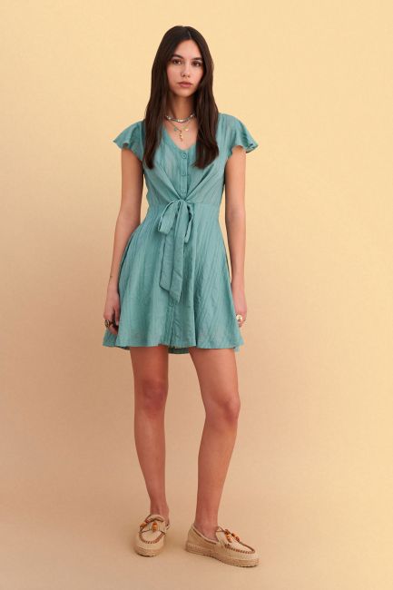 Mini dress with integrated belt - Green