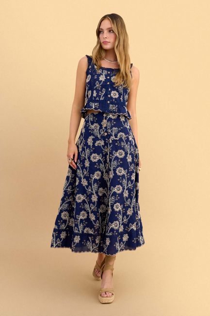Guipure floral midi skirt - Multicolor